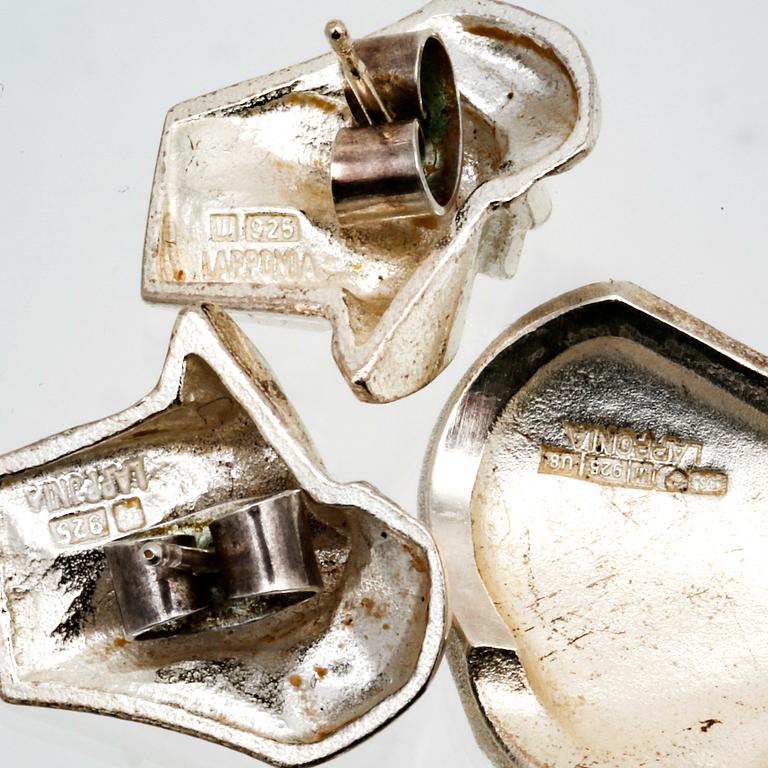 Lapponia 2 par örhängen och 1 ring, sterling silver.