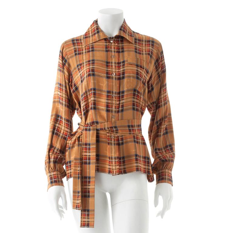 YVES SAINT LAURENT, a brown beige silk blouse.
