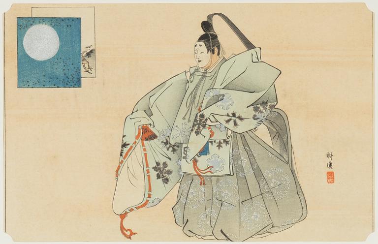 Tsukioka Kogyo,'Toru' and 'Izutsu' from the series 'Pictures of Noh Plays' (Nogaku zue).