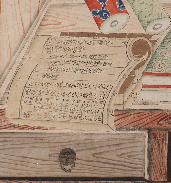 Two Chinese panels, by unknown artist, ink and colour on paper laid on board, Qing dynasty, 18th Century.