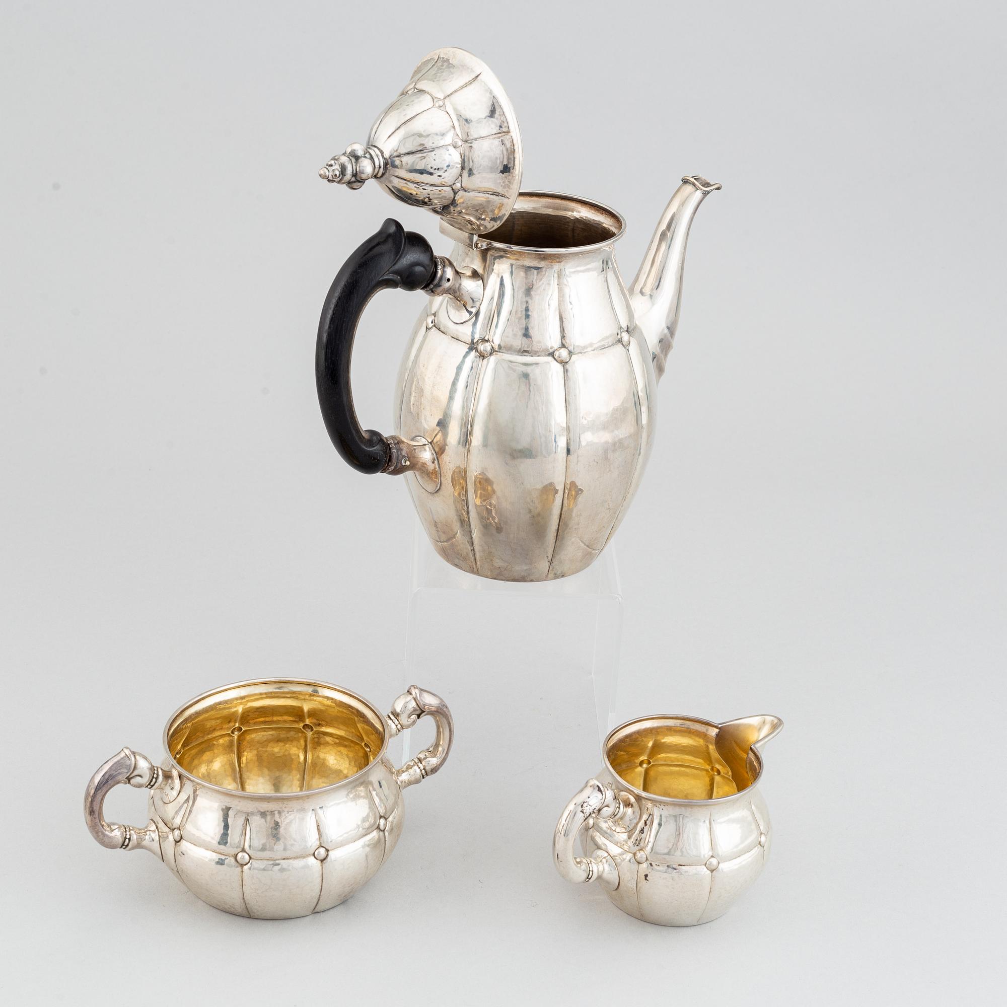 A three piece silver coffee set, mark of Carl M. Cohr, Frederica, Denmark 1927.