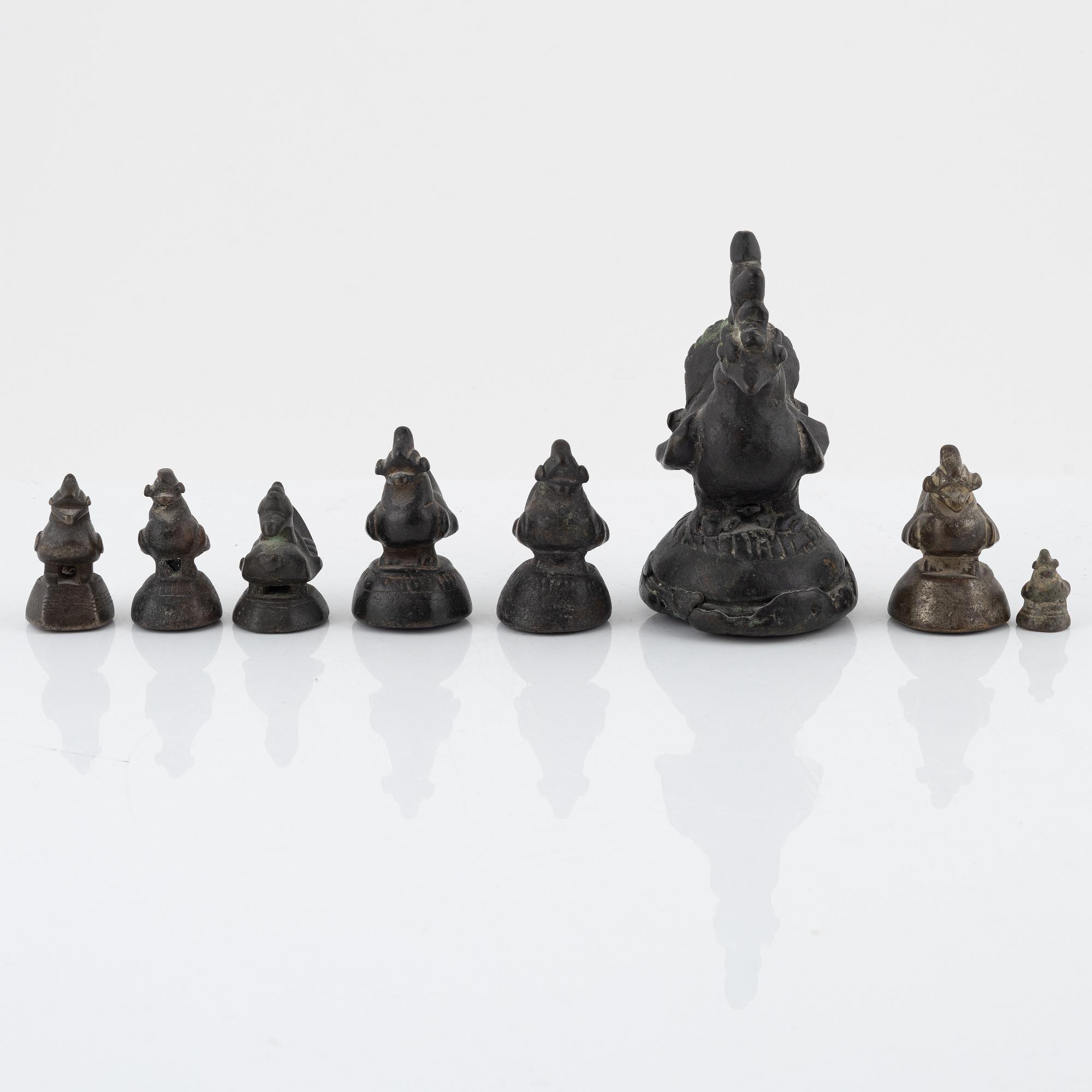 Eight bronze weights, Burma, 19th-20th century.
