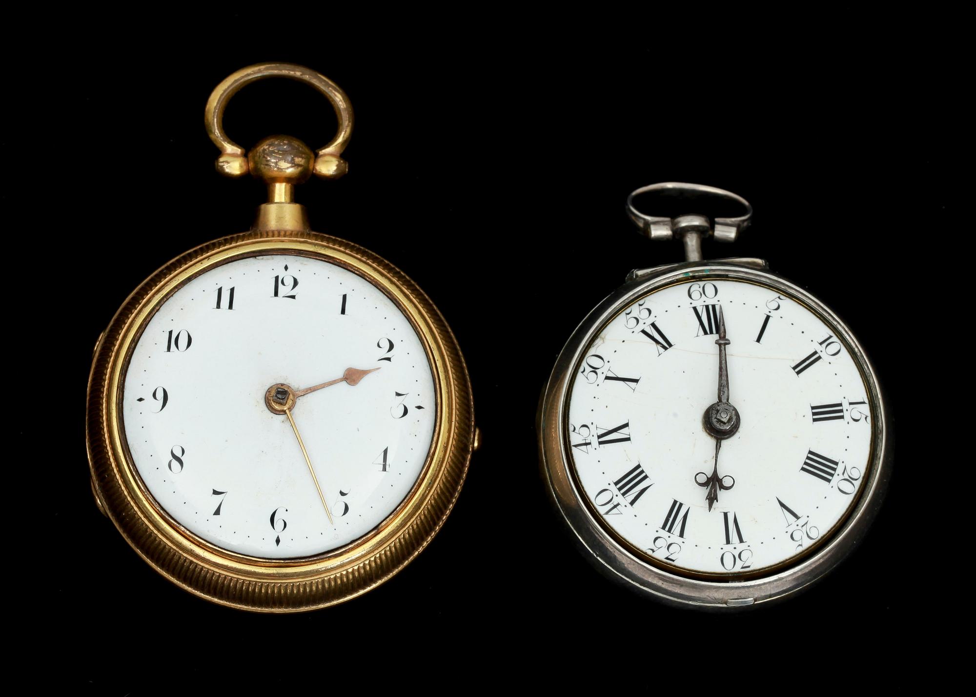 FICKUR, 2 st, spindelgång, bl a silver, 1700-talets senare del.