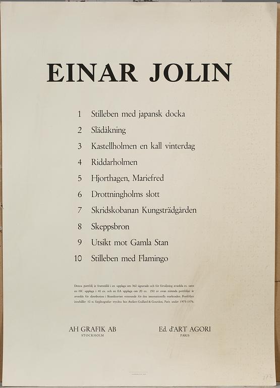 EINAR JOLIN, 10 st, litografier ur mapp AH Grafik AB Stockholm, signerade och numrerade 272/360.