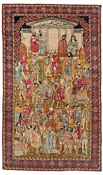 325. A RUG, an antique Kerman Laver figural, "the Rulers of the World", ca 236,5 x 140,5-143,5 cm.