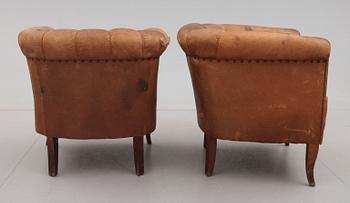 FÅTÖLJER, 1 par, klubbmodell,  tidigt 1900-tal.