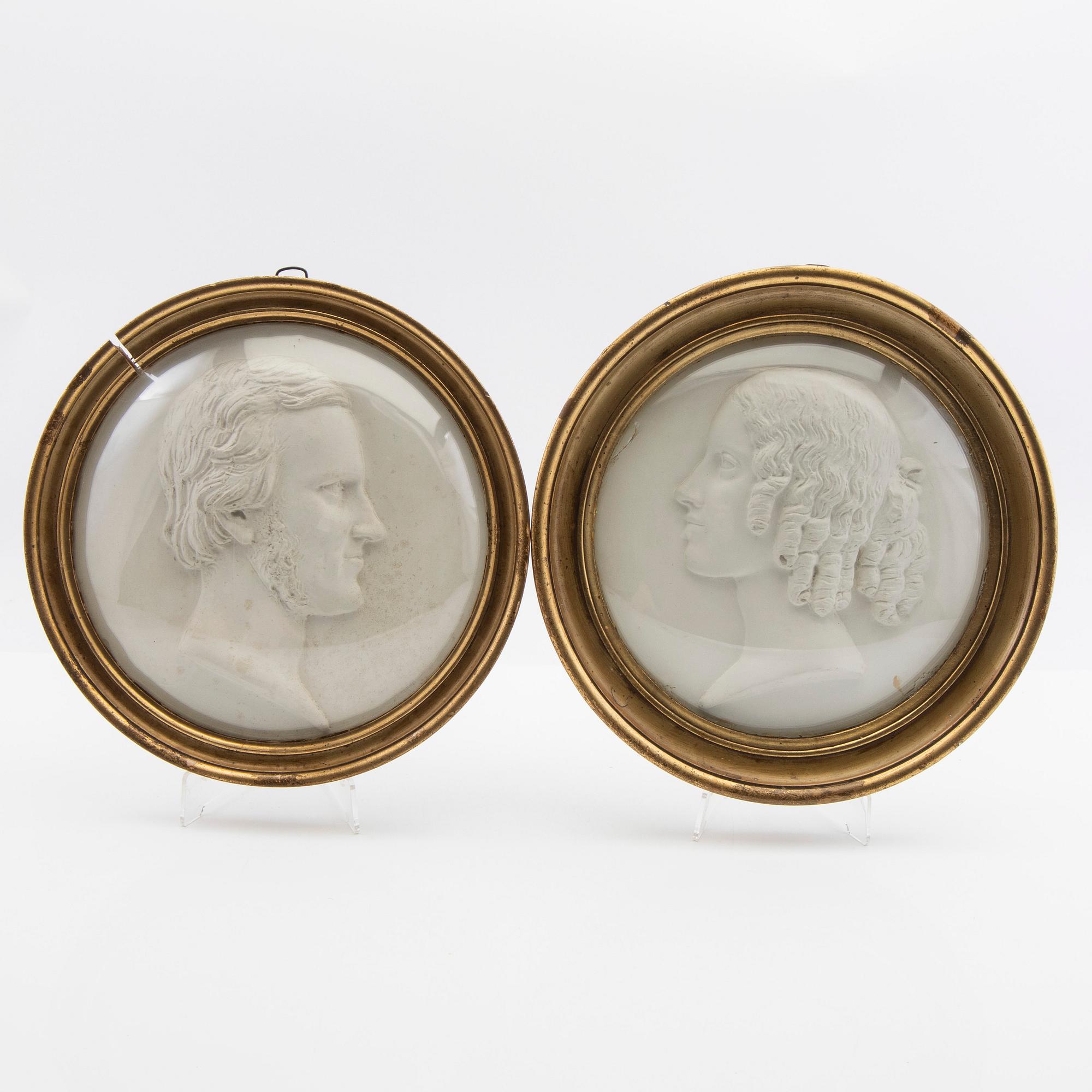 Wall reliefs, 1 pair, turn of the 19th/20th century.