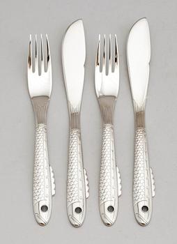 FISKBESTICK, 16 delar, stål, "Nobel", Gunnar Cyrén, Gense.