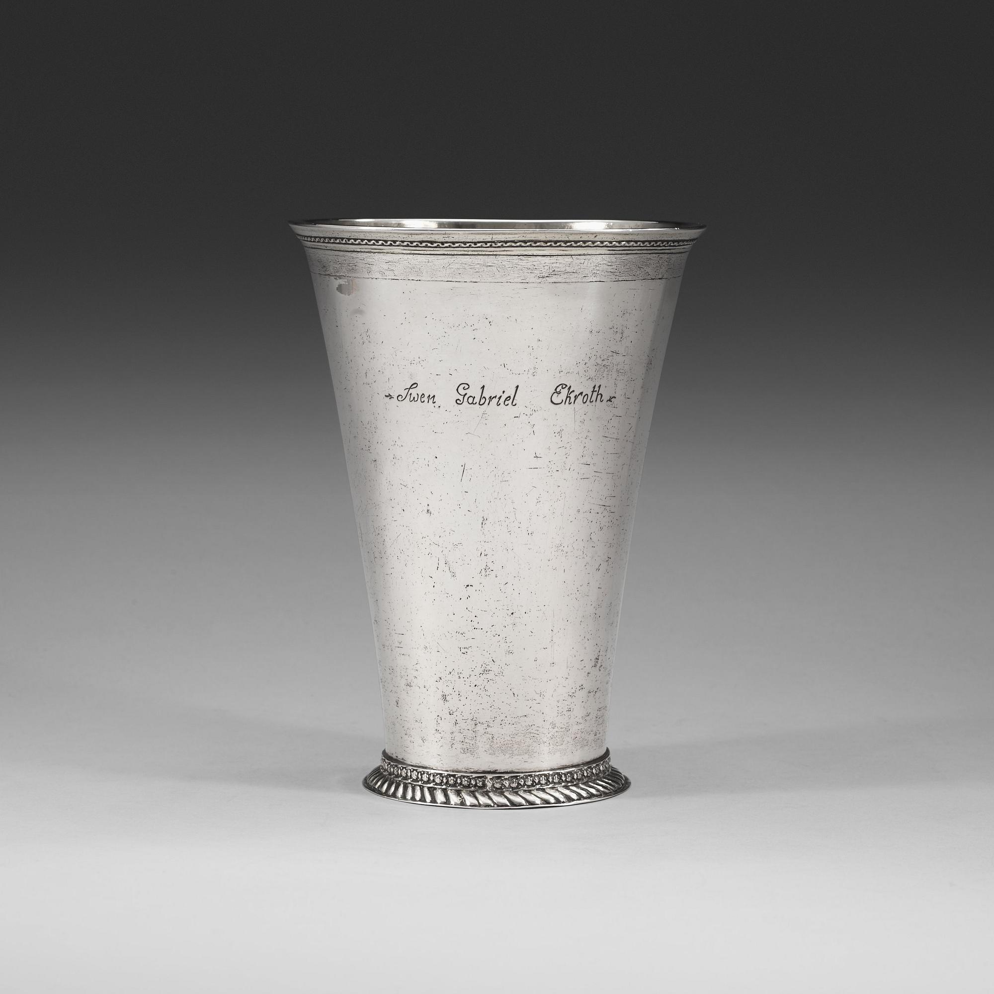 A Swedish 18th century parcel-gilt beaker, marks of Johan Rudman, Gävle (1689-1727 (1734-)).