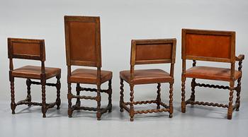 STOLAR 3 st, samt KARMSTOL, barock/barockstil, 1700-tal respektive 1800-tal.