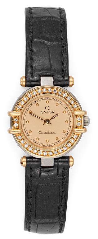 OMEGA, Constellation, quartz, guld/stål med åttkantslipade diamanter, ca 1998.