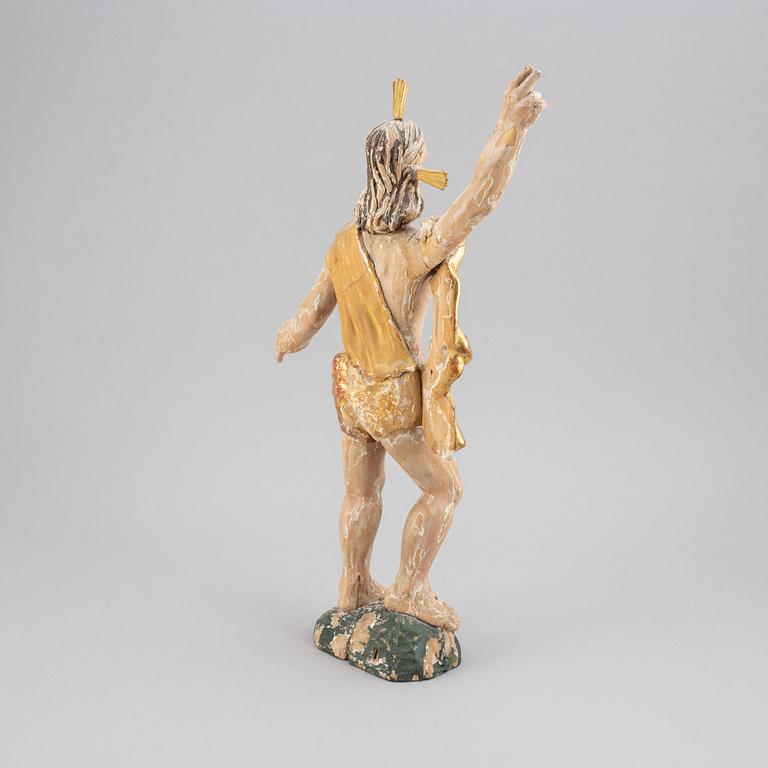 TRÄFIGUR, snidat och bemålat/förgyllt trä, 1700-tal.