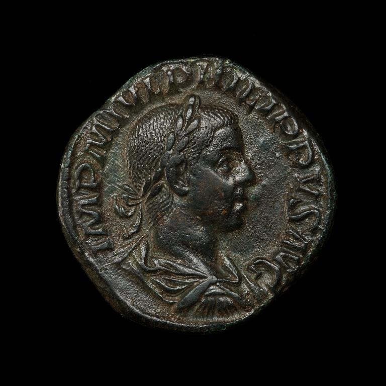 ANTIKT MYNT. Rom. Kejsardömet. Philip I  244-249. Sestertie.  Brons 18,52 g.