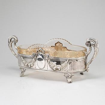 JARDINERE, nysilver och glas,  tidigt 1900.