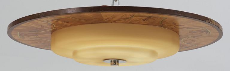 A Birger Ekman different kind of woods ceiling lamp, Mjölby Intarsia 1939.