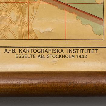 SKOLKARTA, "Stockholms stad med förstäder", A-B Kartografiska Institutet, 1942.
