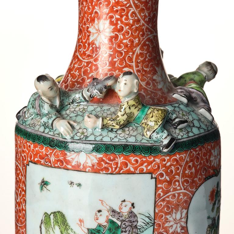 A Chinese porcelain vase, made in to a lamp, Qing dynasty.