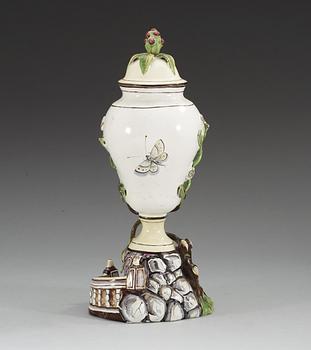 A Swedish Marieberg faience vase with cover, dated 30/6 (17)72.