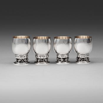 Georg Jensen, a set of four sterling beakers, Copenhagen 1977-1996, design nr 296B.