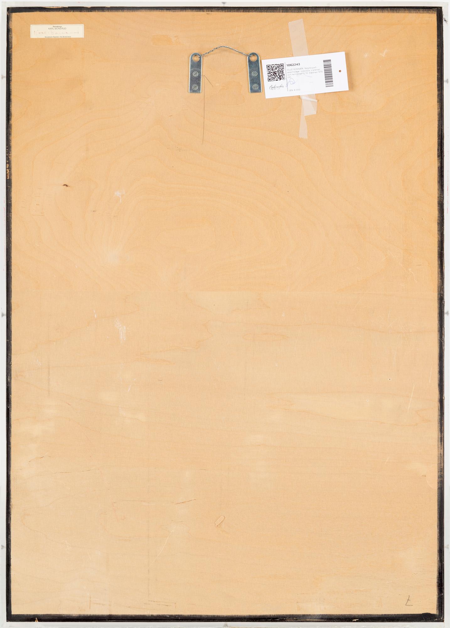 OLLE BONNIÉR, färglitografi, assemblage i plexibox, signerad och numrerad 10/10. Daterad 1978.