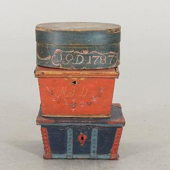 A set of three Swedish painted boxes 18/19th century.