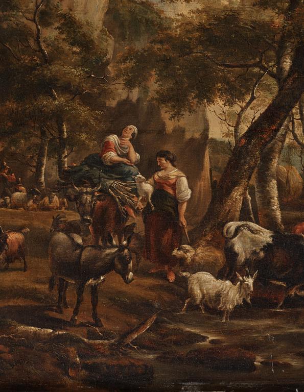 Nicolaes Berchem Attributed to, Pastoral Landscape with Shepherds and Shepherdesses.