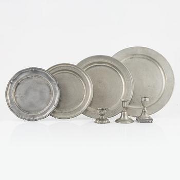 Samling tenn, 8 delar, bl.a. Erik Wikgren, Nyköping (mästare 1805-1846).