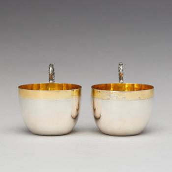 A pair of Swedish parcel-gilt silver cups, mark of Daniel Falck, Malmo (1685-1705). Reworked in the 19th century.