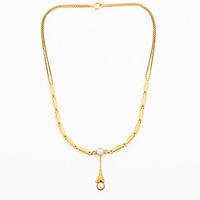 Necklace in 18K gold with half-pearls and rose-cut diamonds, likely 19th century.