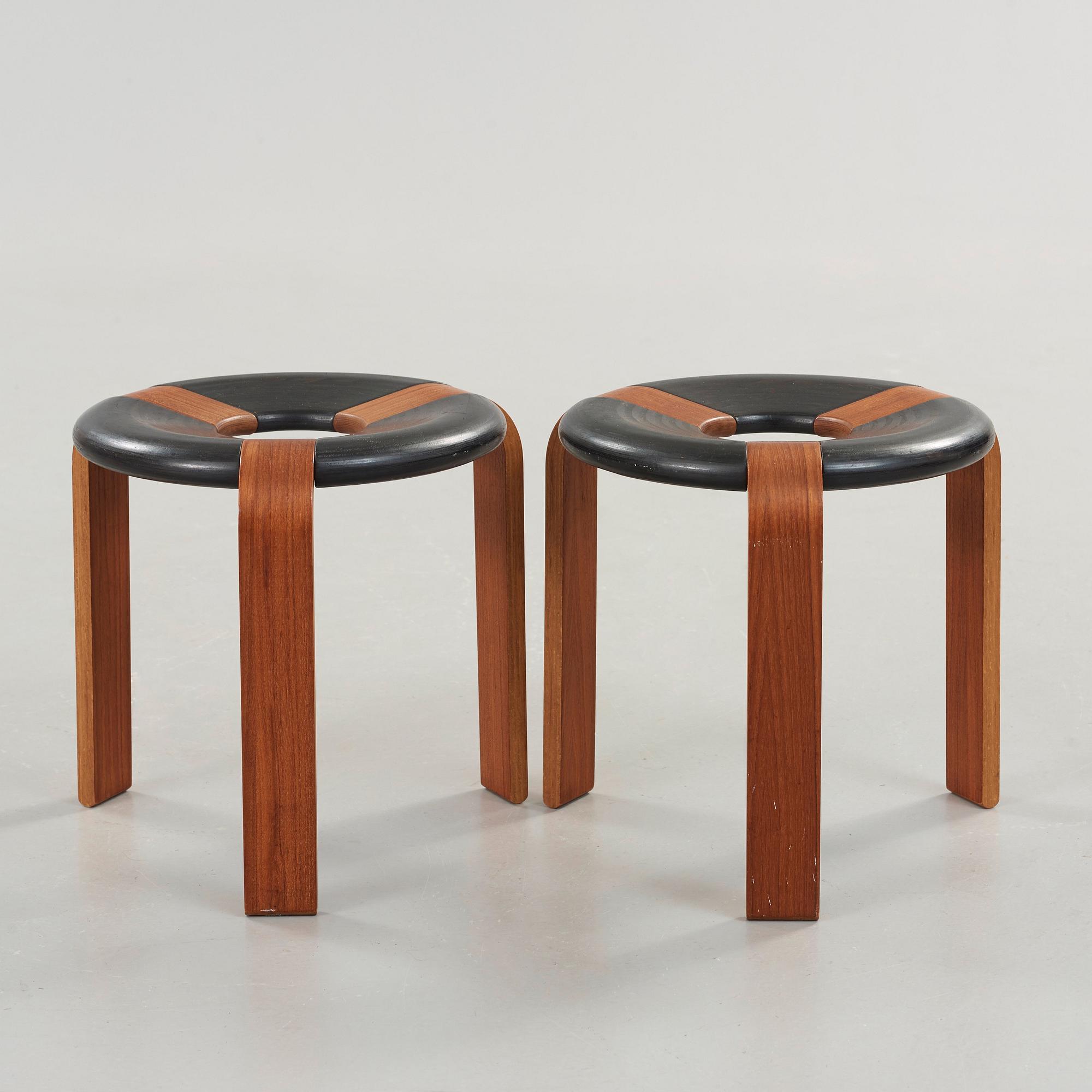 Rud Thygesen, a pair of teak and black lacquered stools, Magnus Olesen, Denmark 1970's.