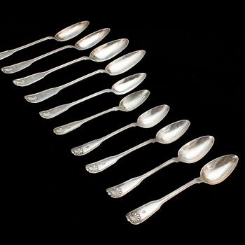 BESTICKSERVIS, 73 delar, silver, "Snäckmodell", Christian Hammer och Möllenborg. Stockholm mest 1850-tal. Tot ca 4400 g.