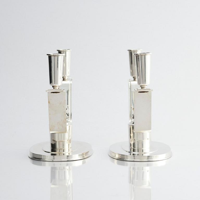 Carl Fredrik Carlman, a pair of silver candlesticks, design by Per Sköld, Stockholm, Sweden 1945.