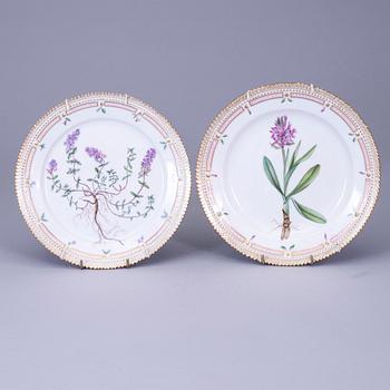 TALLRIKAR, 2 st, porslin, "Flora Danica" Royal Copenhagen, Danmark 1969-1974.