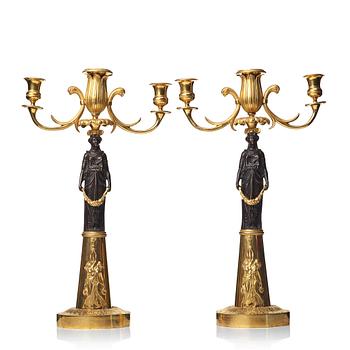 81. A pair of Empire 19th century three-light candelabra,  Russia.