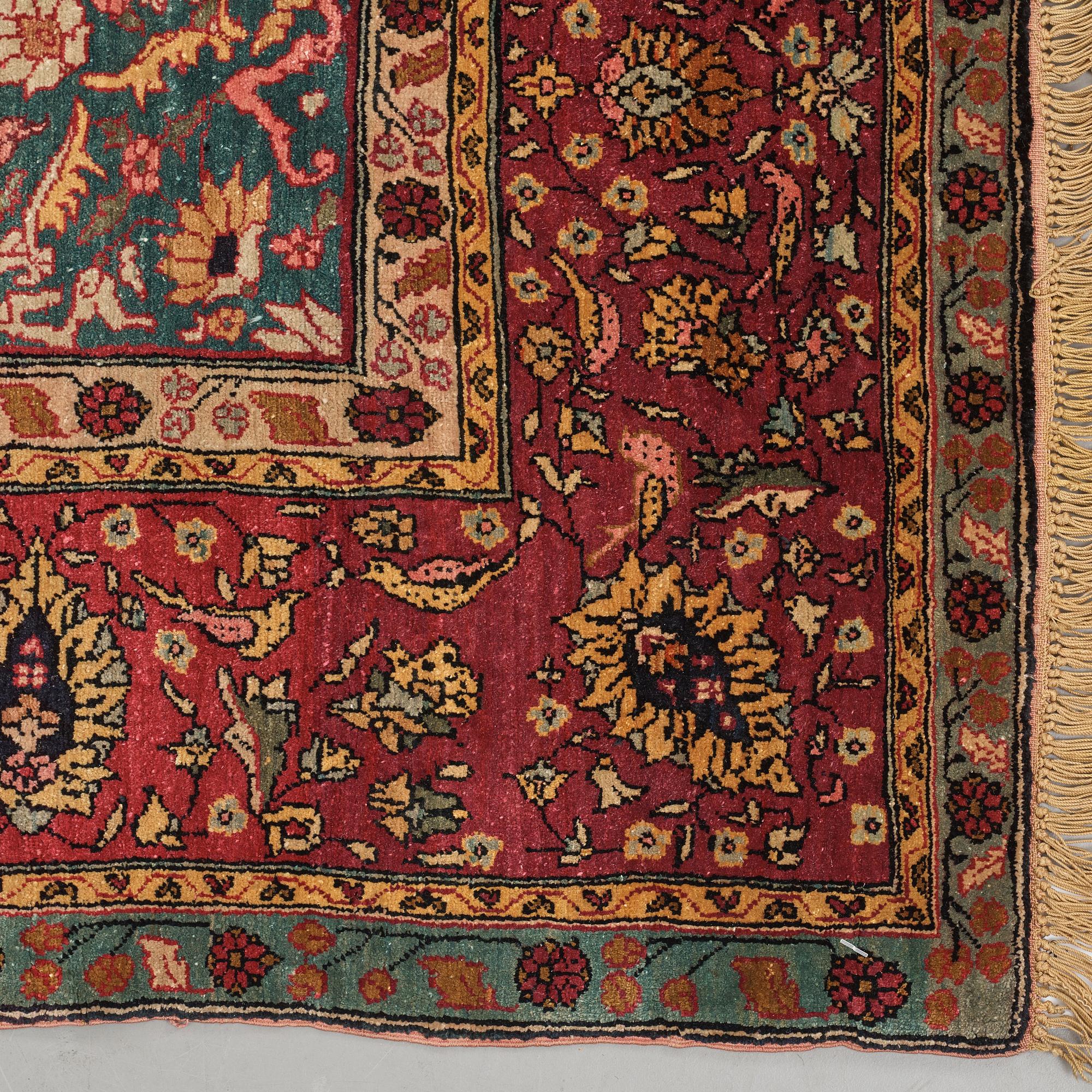 Matto, a semi-antique silk Turkish with metal brocade, ca 194-195 x 127,5-132,5 cm.
