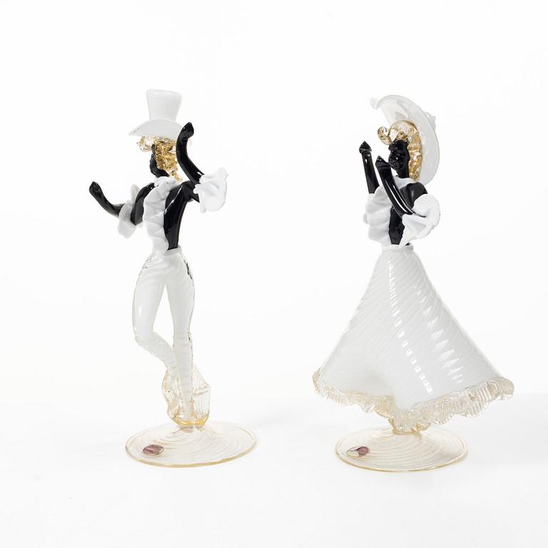 Figurines, a pair, glass, Valentino, Murano, Italy, mid-20th century.