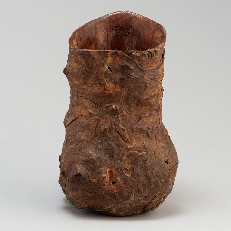 A Chinese wooden brush pot, 20th century or older.