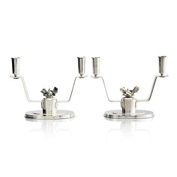 346. Carl Fredrik Carlman, a pair of silver candlesticks, design by Per Sköld, Stockholm, Sweden 1945.