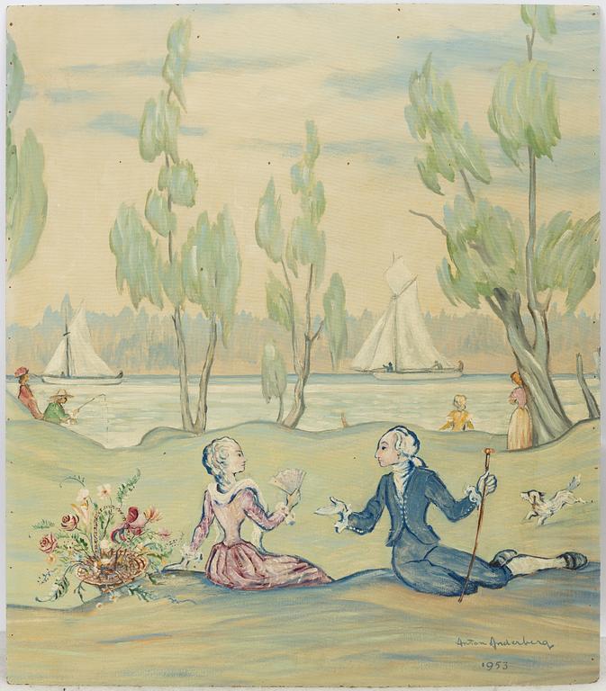 Wall panels, 3 pcs, 20th century, Motif from Hagaparken.