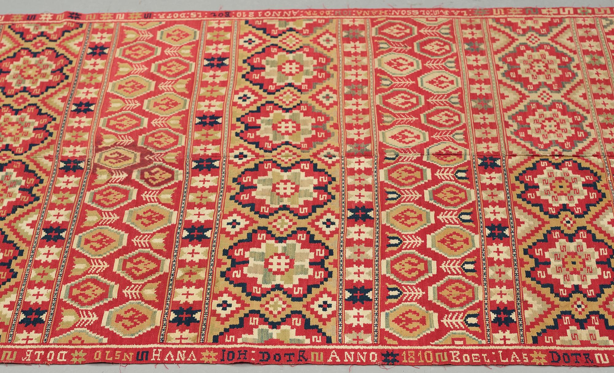 A BED COVER, double-interlocked tapestry, ca 197 x 117,5 cm, Scania (Skåne)1810, probably Gärds or Villands district.