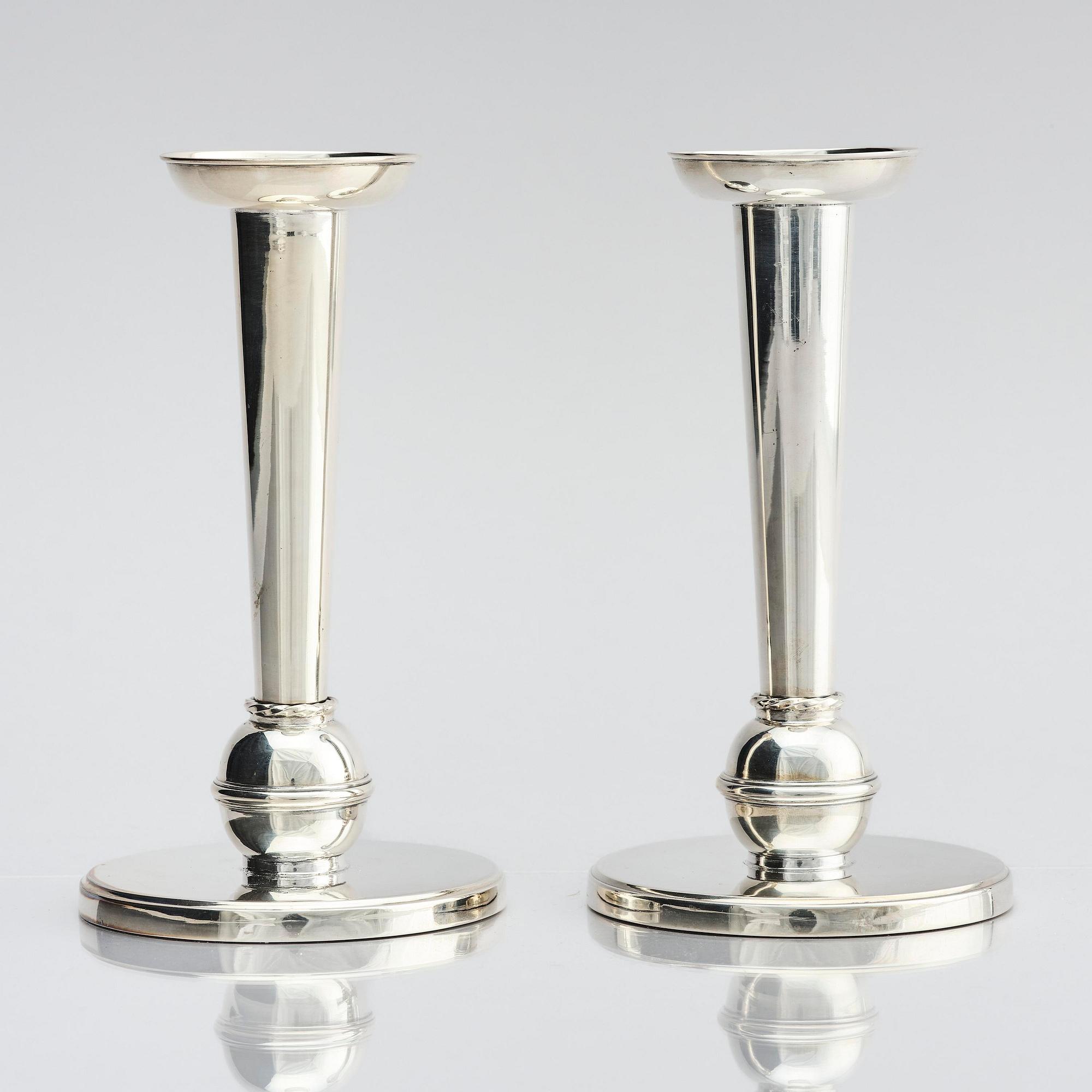 Carl Fredrik Carlman, a pair of silver candlesticks, Stockholm, Sweden 1955.