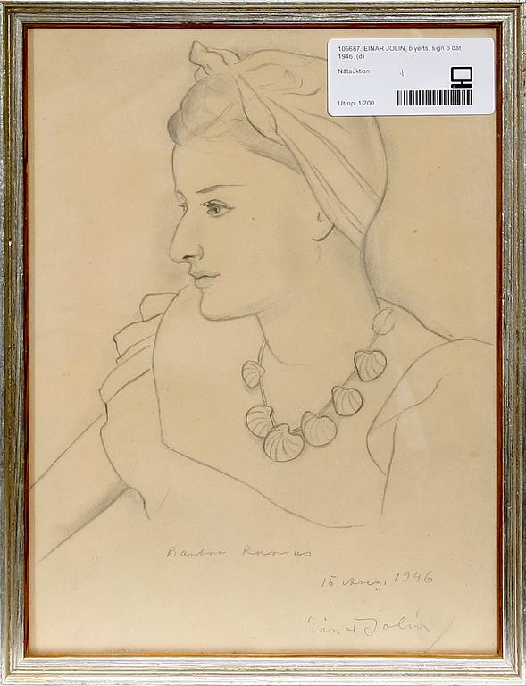 EINAR JOLIN, blyerts, sign o dat 1946.