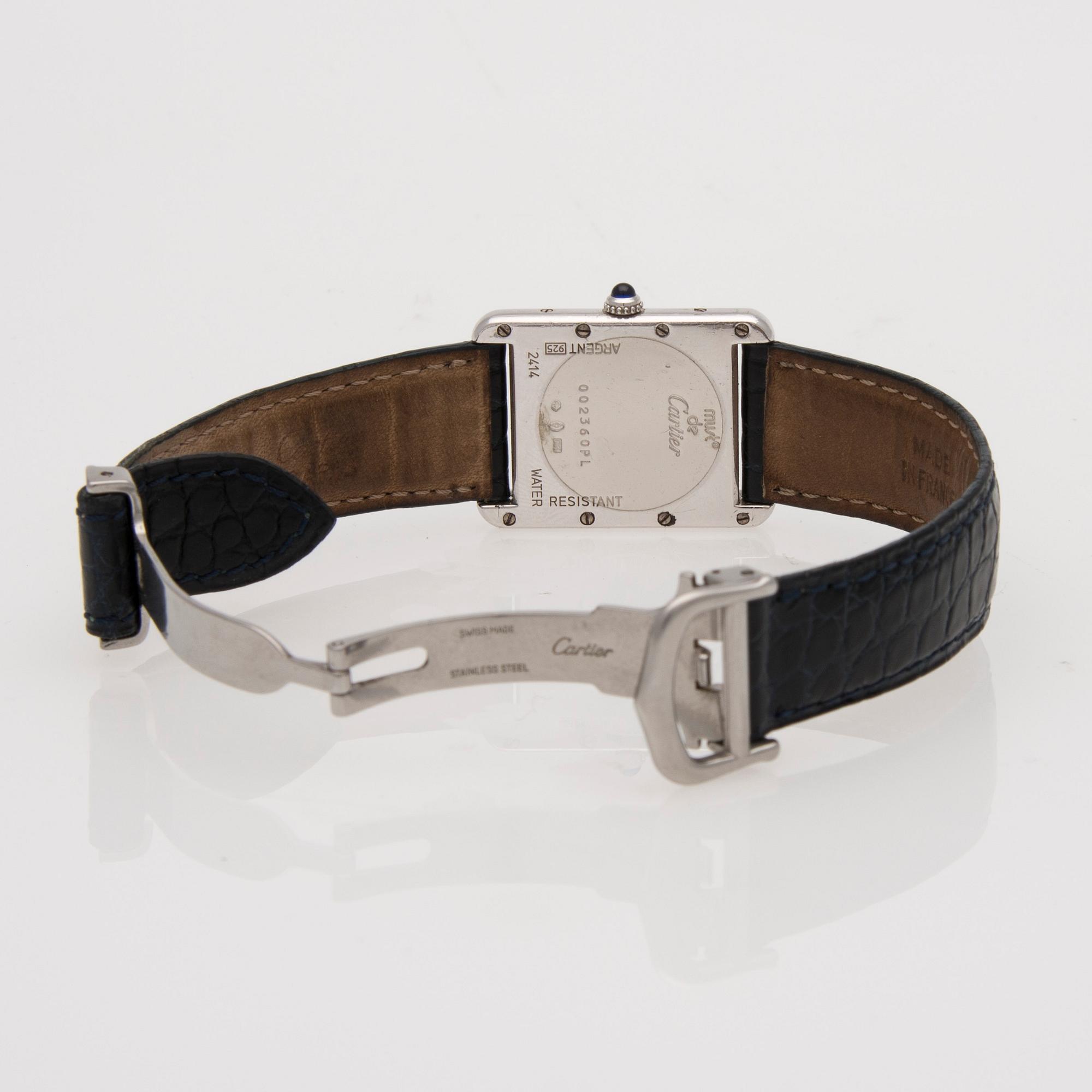 ARMBANDSUR, herr, Must de Cartier, sterling silver, läderarmband.