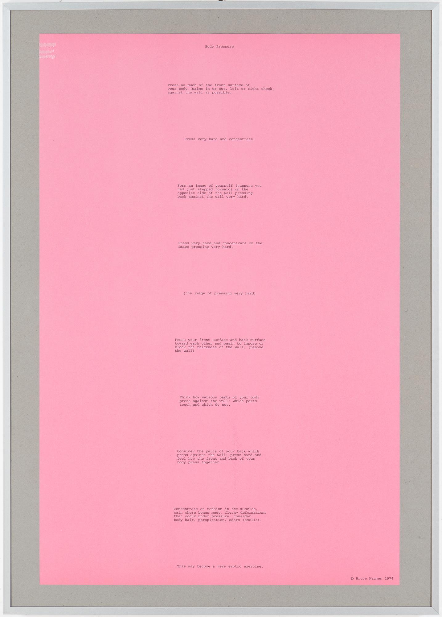 BRUCE NAUMAN, offsettryck/poster, "Body Pressure"; onumrerad upplaga, ej signerad.