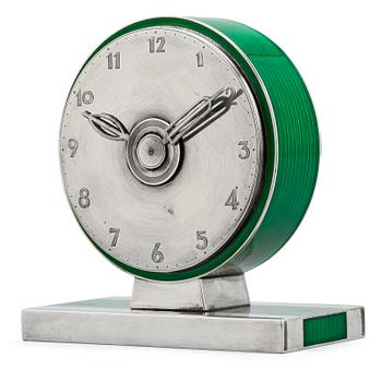 739. A David-Andersen sterling and green enamel table clock, Norway.