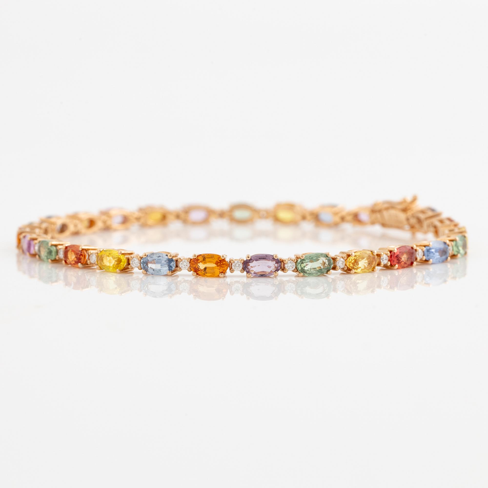 Bracelet 18K gold with multi-coloured sapphires and brilliant-cut diamonds.