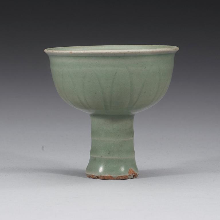 A celadon glazed stem cup, Ming dynasty (1368-1644).