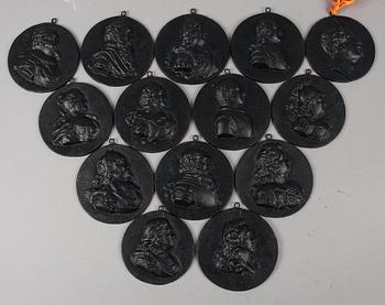 REGENTLÄNGD, 14 st medaljonger, gjutjärn, Sverige 1800-tal.