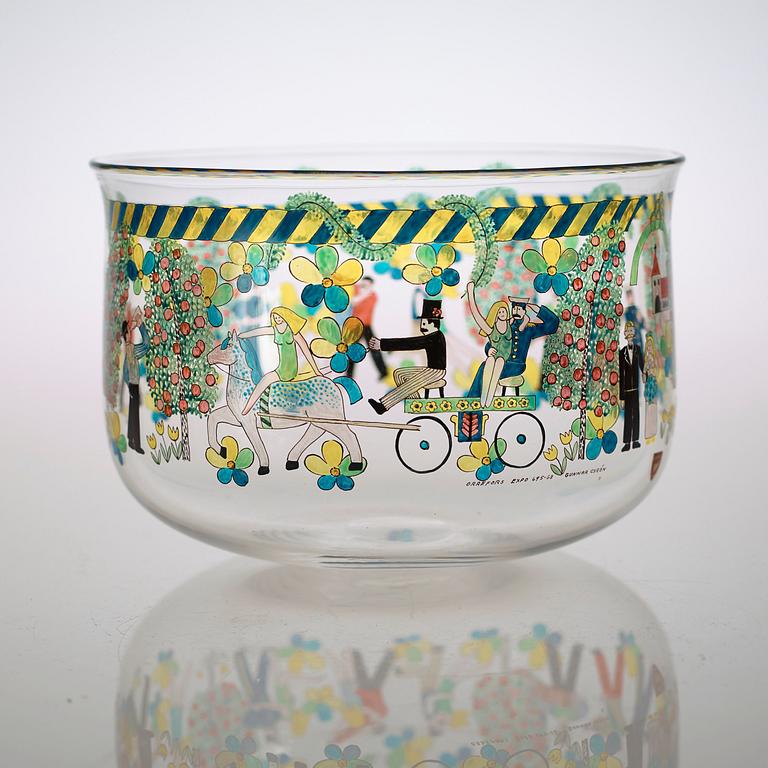 A Gunnar Cyrén enameled glass bowl, Orrefors 1968.