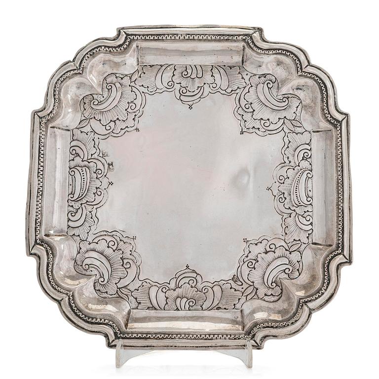 A Russian mid-18th-century silver salver, maker's mark of Fedor Petrov, Moscow 1756.